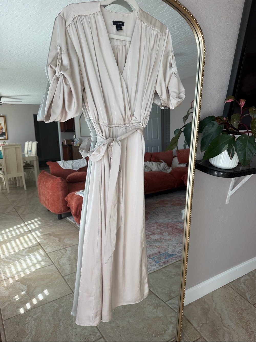 Halogen Cream Wrap-Style Maxi Robe with Tie Waist